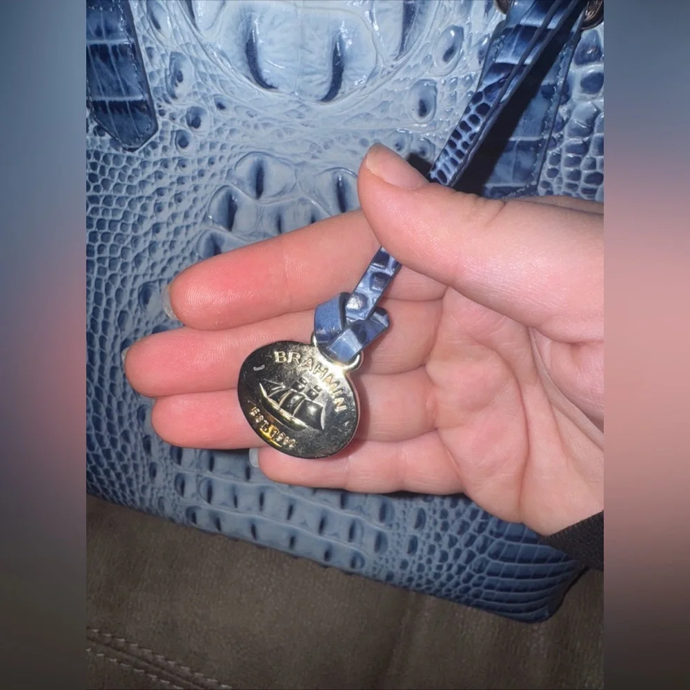 Brahmin Blue Crocodile Embossed Satchel - Picture 4 of 8